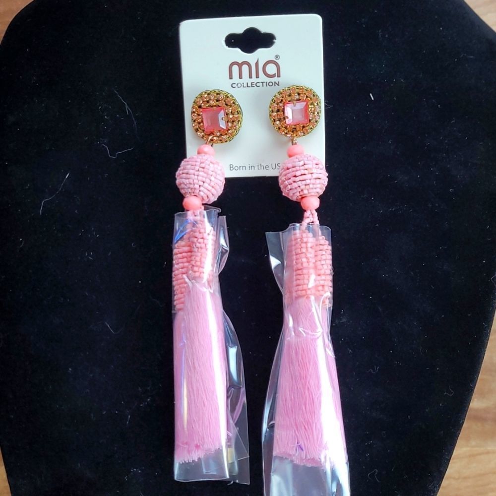 Mia Collection Pink Fringe Beaded Dangle Earrings